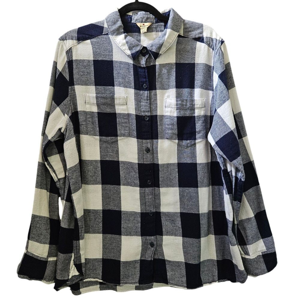 Woolrich Womens Size XXL Black & White Plaid Flannel 100% Cotton Button Up Shirt